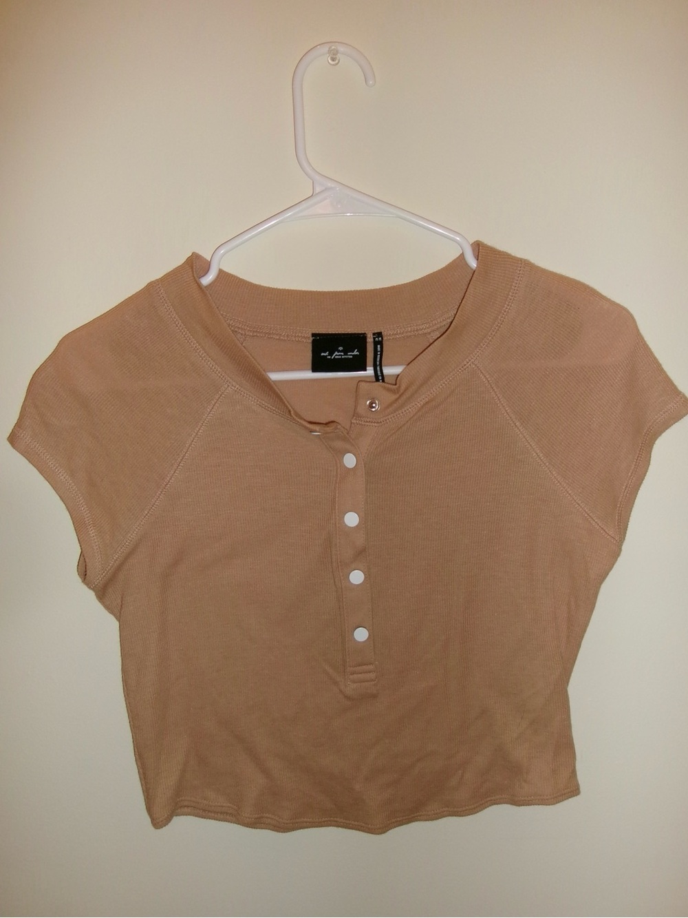 Urban Outfitters Tan Henley Crop Tee